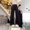 Women's 2024 Spring/Summer PUNK Exposed Seam Denim Jeans - Multi-Pocket Cargo Pants
