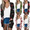Women's Fashion Loose Casual Pocket Christmas Print Cardigan Jacket Tops