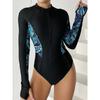 Surf Long Sleeve Swimsuit 2025 Rash Guard Swimwear Women Zipper One Piece Diving Clothes Leaves Printed Bathing Swimming Suit