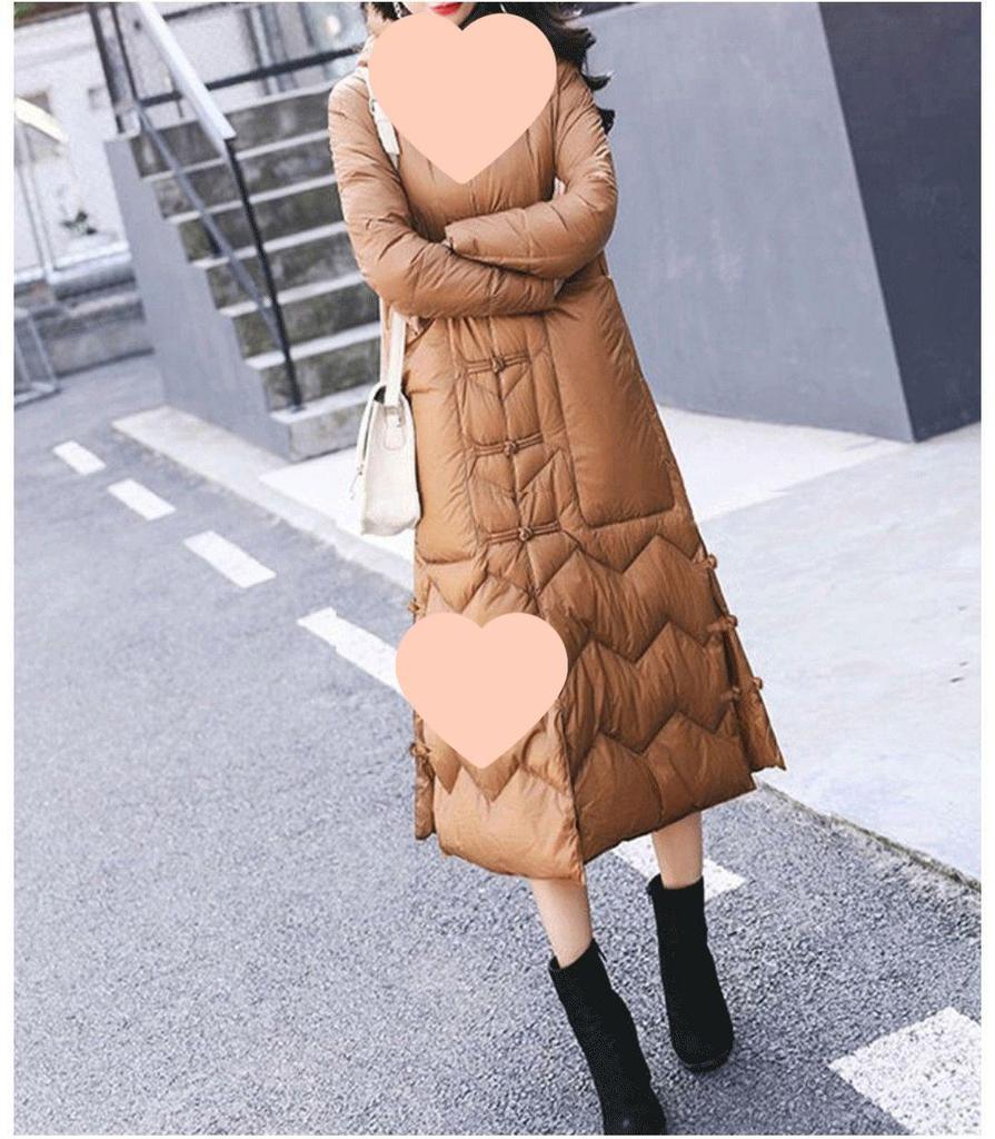 Women's Extra Long Retro Coat with Frog Button - New Version In White Duck Down, Chinese Ethnic Style