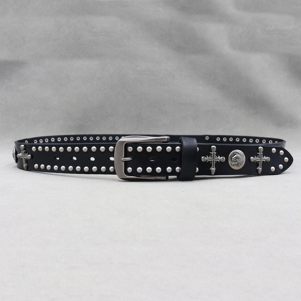 Унисекс Punk Skull Rivet Belt в стиле Y2K - Коровья кожа, Стиль ночного клуба