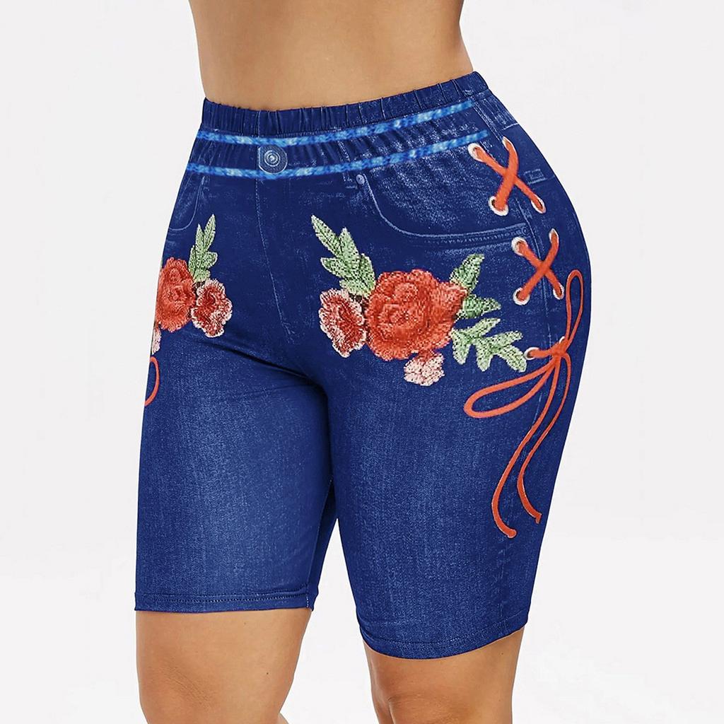 Fashion Women's Hip Lift High Waist Print Jeggings Casual Party Shorts Jeans