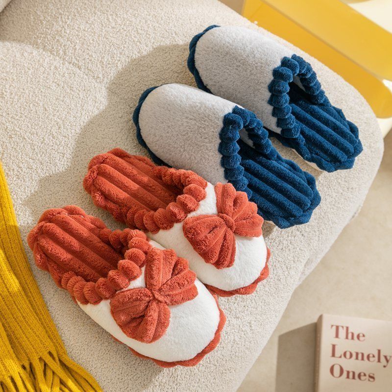 Хлопковые тапочки женские мультяшные зимние банты для пар домашние нескользящие мягкие толстые тапочки для дома из хлопка мужские