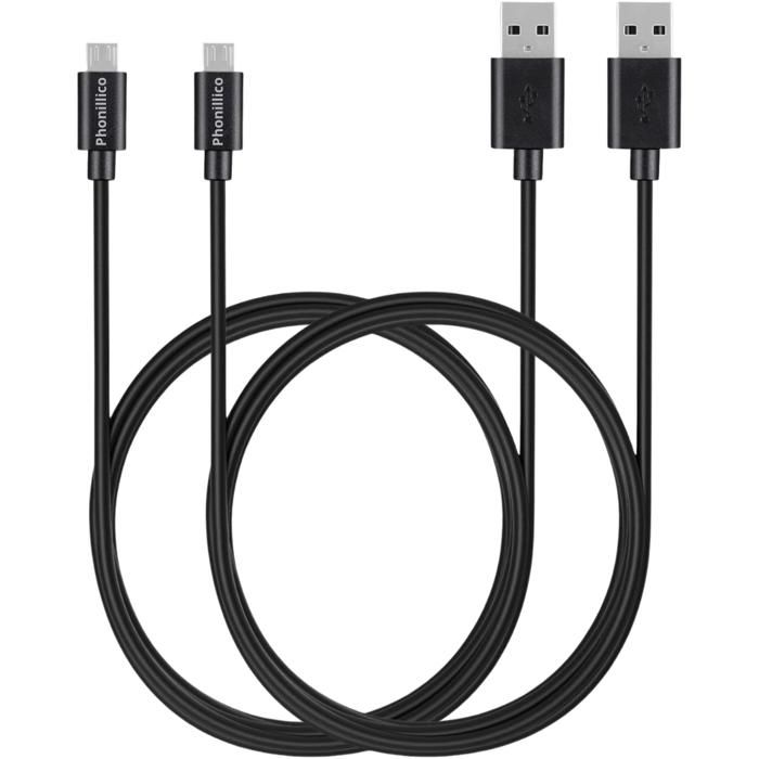 Lot 2 cables pour Alcatel Pixi 4 (6) (8050/8050D) - Cable micro usb Noir 1 Mètre Phonillico