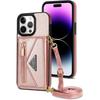 Чехол-кроссбоди для iPhone 15 Pro Max/15 Pro/15 Plus/15, Кожаный чехол-кошелек с держателем для карт, Ремешок-кроссбоди, Женский, Магнитная застежка, Подставка