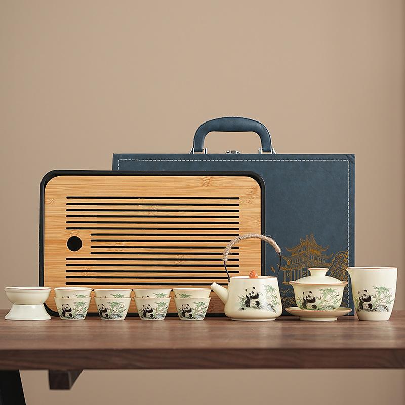Чайный сервиз Панда печи Хуан Жу полный набор можно открыть керамический чай с чайным подносом