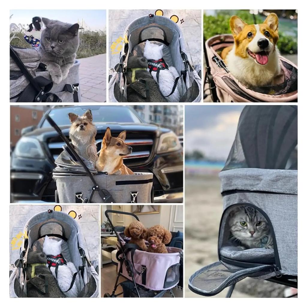 Pet Stroller Detachable and Easy Folding Travel Breathable Aluminum Cat Dog Baby with Storage Basket Outdoor Cat Dog Transporter
