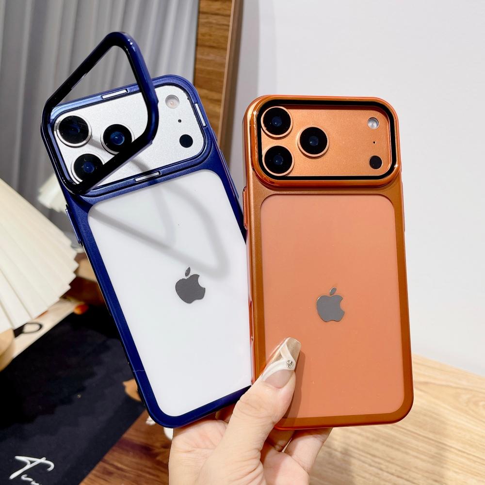 Plating Fold Glass Camera Stand Holder Clear Phone Case For For Iphone 17 Pro Max 17 Pro Ultra Thin Transparent Shockproof PC Cover