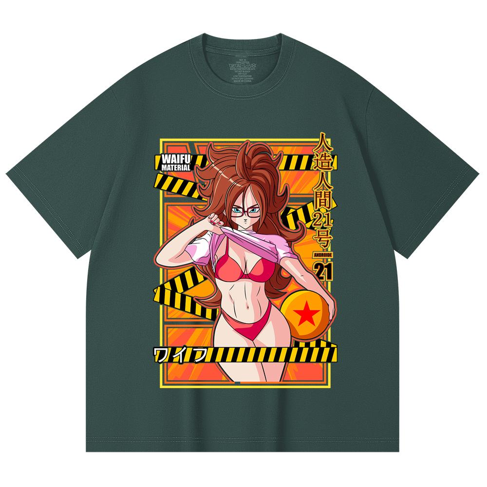230 г/м² 100% хлопок Dragon Ball V25 Андроид 21 Ваифу Принт Унисекс Тяжелая хлопковая футболка