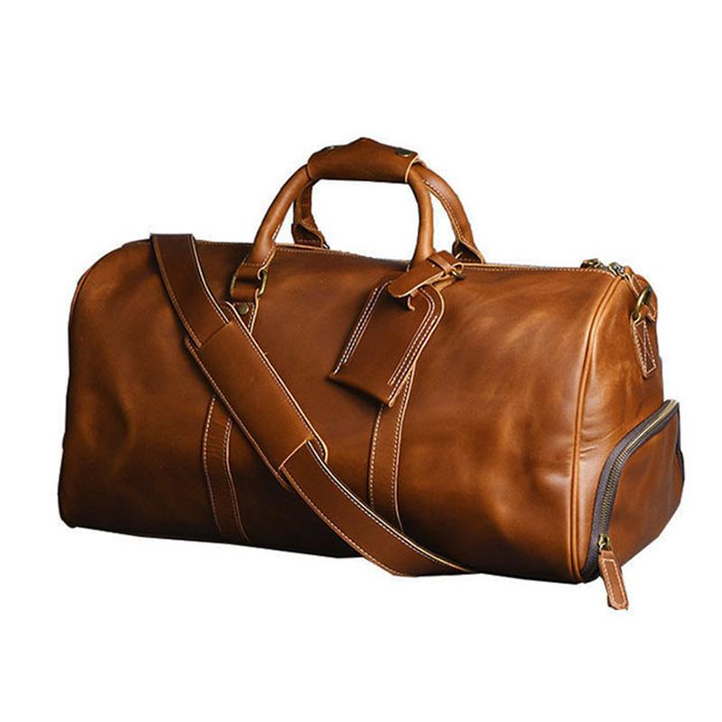 Crazy Horse Leather Travel Bag Luxury Genuine Leather Men Women Travel Bag Cow Leather Carry On Luggage Bag Weekend Duffle Bag