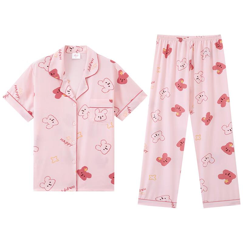 LangSha Spring And Summer New Women's Pajamas, Breathable Comfortable Short-Sleeve Set, Loose-Fitting Plus-Size Long Pants Loungewear Set for Wome