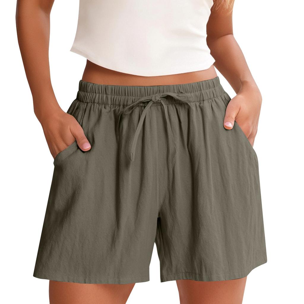 Женские шорты с высокой талией и шнурком до колена, эластичные удобные шорты с карманами