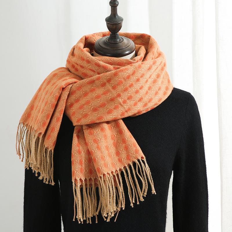 Imitation Cashmere Scarf Women's Winter 2025 New Four-leaf Clover Fringed Shawl Thickened Warm Double-sided Scarf Women