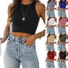 2023 Summer Sleeveless Round Neck Solid Color Vest T-Shirt - Women's European & American Style