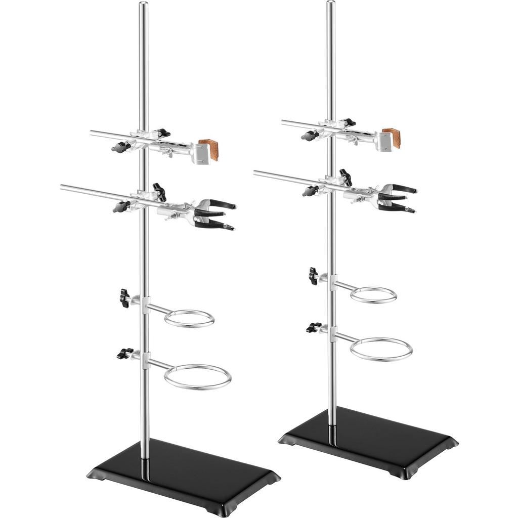 VEVOR Lab Stand Support, Laboratory Retort Support Stand 2 Sets, Steel Lab Stand 59.9 cm Rod and 21.1 x 13.5 cm Cast Iron Base, Includes Flask Clamps