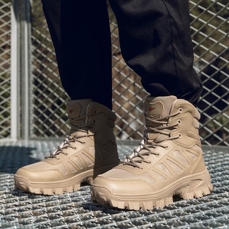 Мужские уличные ботинки с высоким голенищем, шнуровка, дышащие, противоскользящие, дышащие тактические ботинки, мужские амортизирующие повседневные ботильоны