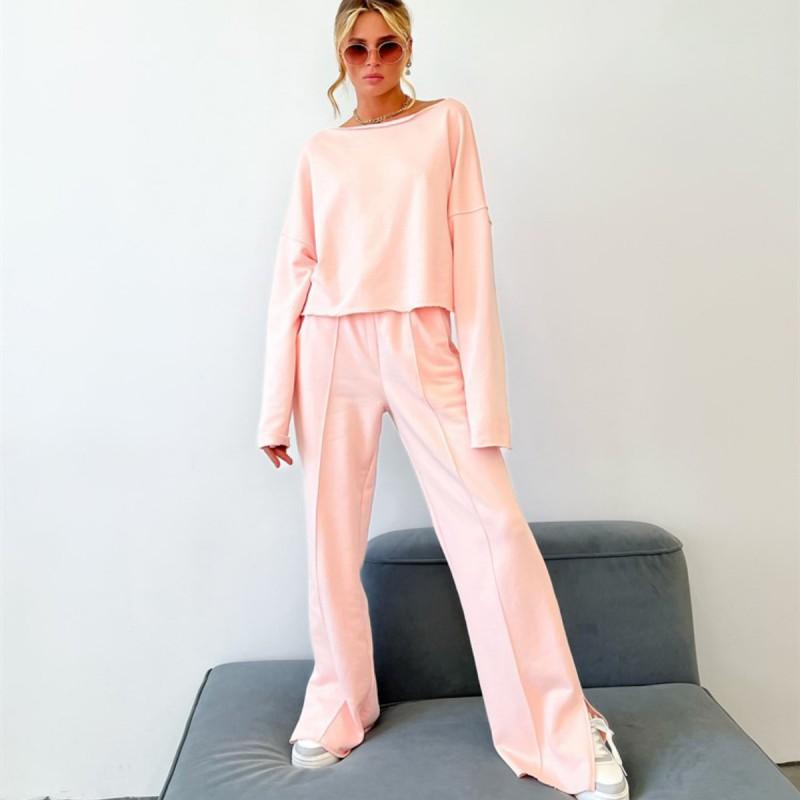 Womens Casual Two-Piece Set Long Sleeve Top Pants Street Style Cotton Blend Outfit S M L XL