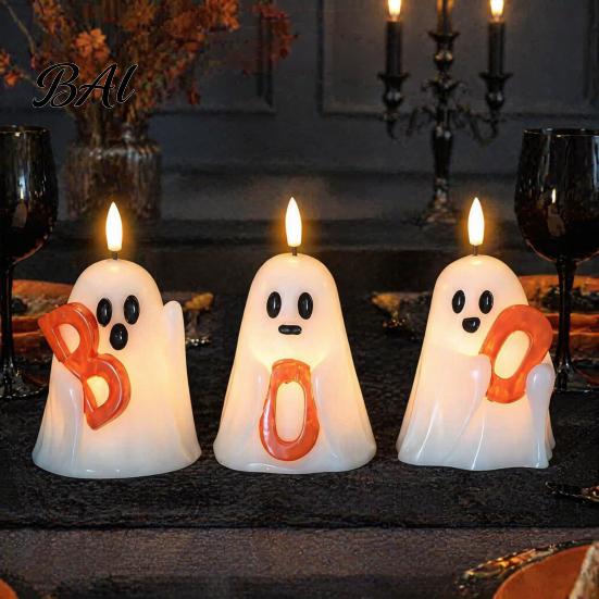 Kid Friendly Halloween Gifts Ghost Flameless Candle, Cute Holding BOO Letter Tealight, Haunted House Party Supplies Battery Operated LED Flickering