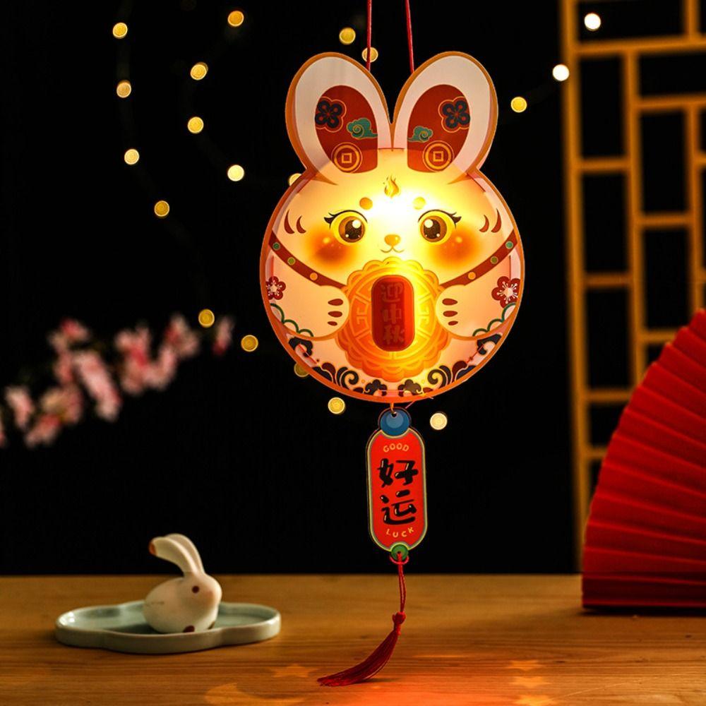 Cartoon Mid-Autumn Rabbit Lantern Handmade LED Lantern Toys Handheld Rabbit Lantern  School Project