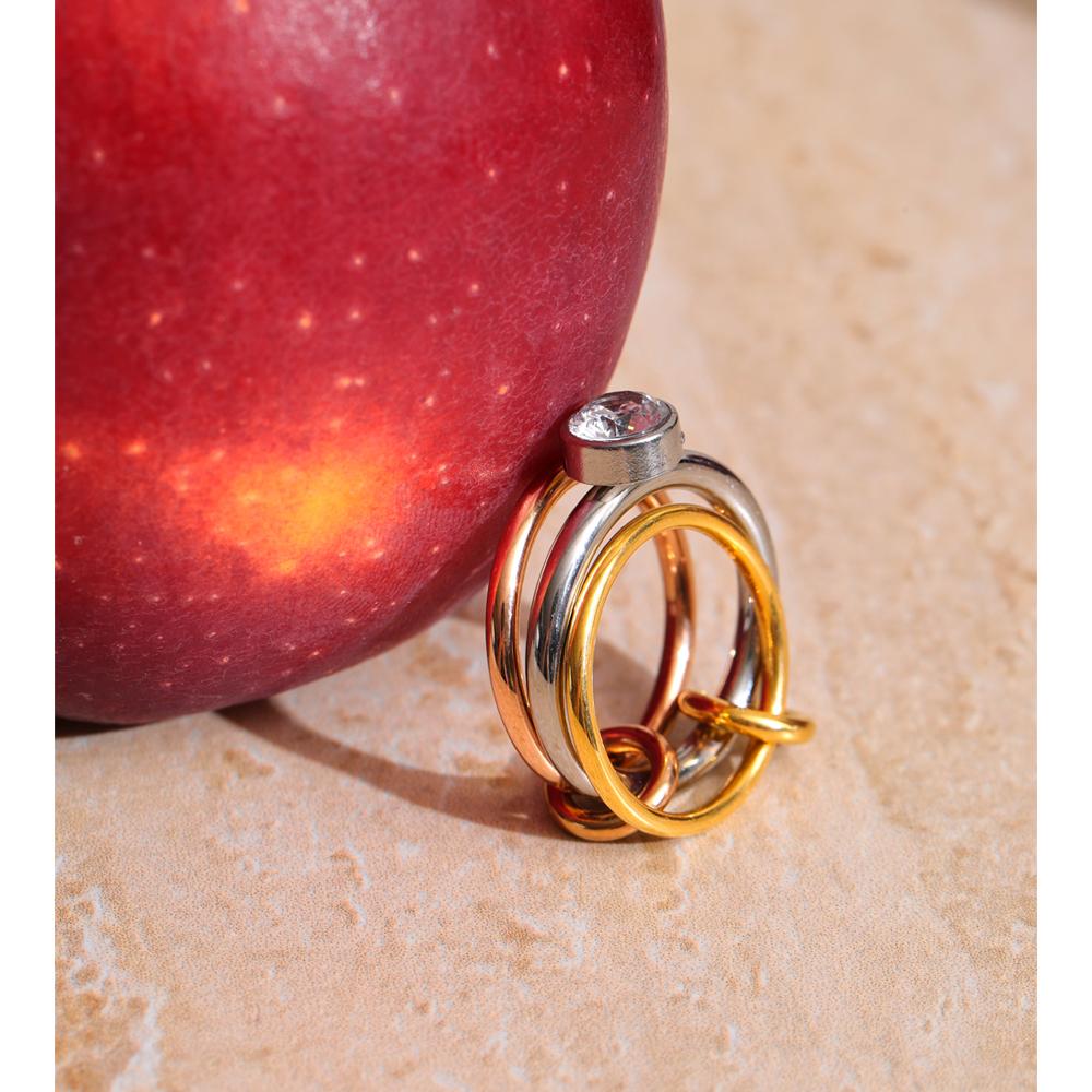 Eetit Delicate Stainless Steel 3 Colors 3 Finger Links Stacked Ring Delicate Popular Attractive Jewelry Accessories