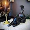 Black Resin Cat Statue Halloween Decor Gothic Home Ornament Spooky Night Ambiance For Living Room Shelf Display