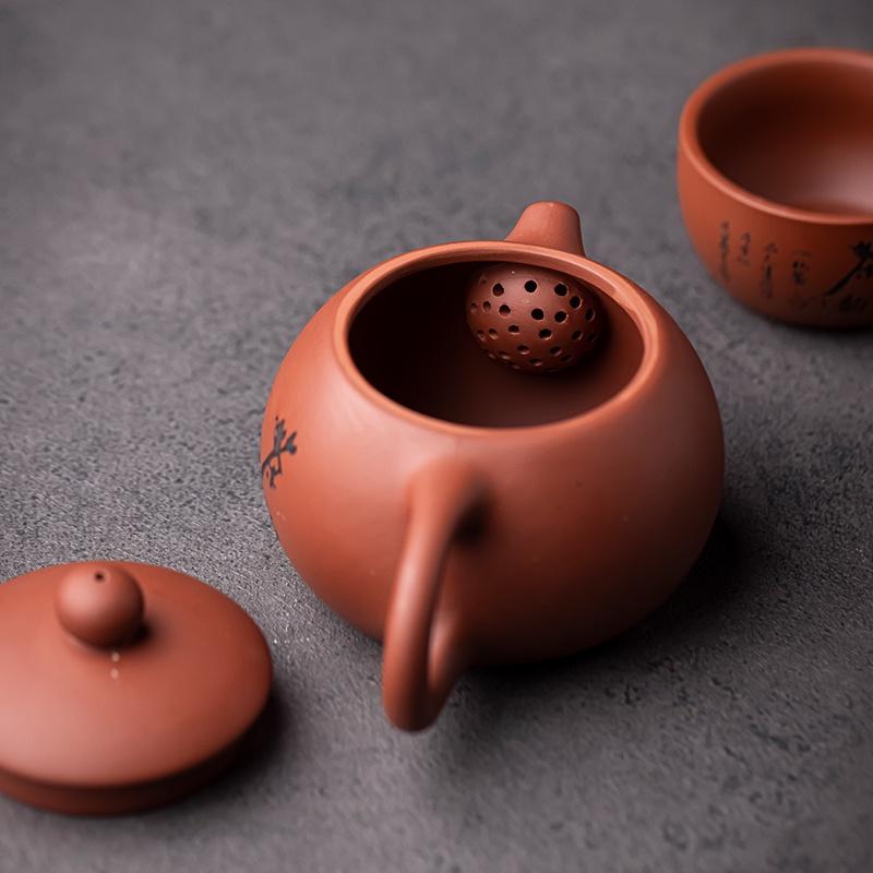 Чайник из фиолетовой глины, керамический, 180 мл, один чайник, две чашки, оригинальная минеральная фиолетовая глина, чайный набор для кунг-фу