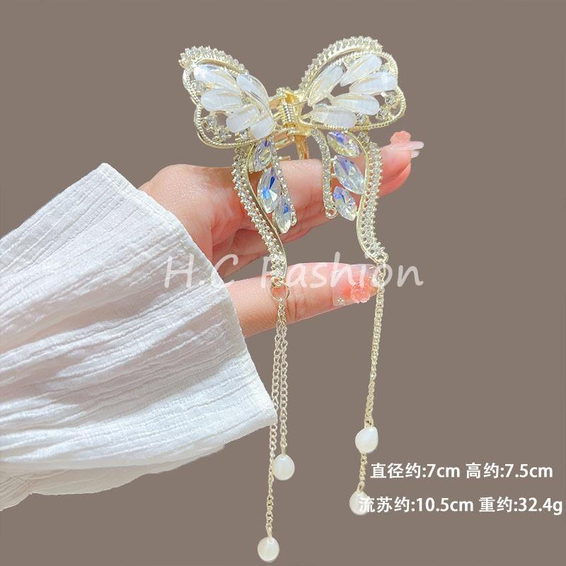 Fashion Lily of the Valley Flower Claw Clip Premium Pearl Butterfly Tassel Hair Clip Girls Elegant Hair Accessories