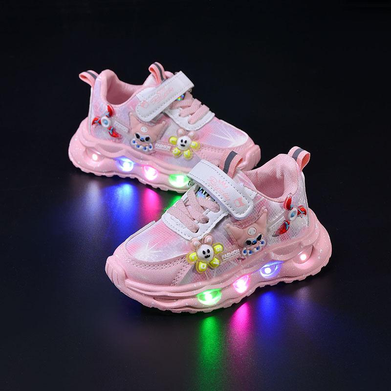 Children's Leather Shoes Light Up Spring Girls Cartoon Casual Light Shoes