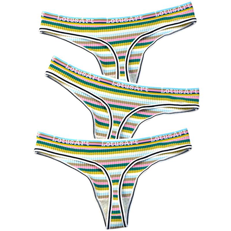 YOUULAR 3 шт./лот, модные женские хлопковые бесшовные стринги, сексуальное красочное полосатое нижнее белье, трусики, стринги, женское нижнее белье, нижнее белье M-XL
