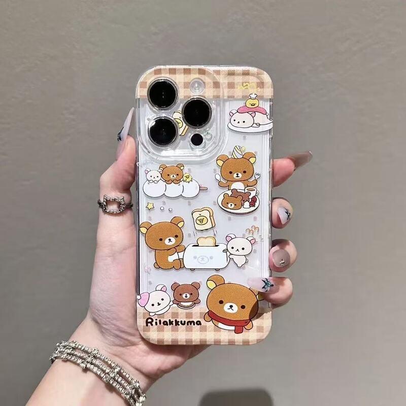 Rilakkuma Cartoon Transparent Phone Case for Apple 11, 12, 14, 15, 16, 16 Pro, 17 Pro Max, Bread Maker Compatible