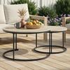 Two-Piece Nesting Coffee Table Set, Oak Veneer, Round with a Diameter of 80 cm, Metal Frame, Modern Style, Suitable for Living Room, Bedroom, Balcony.