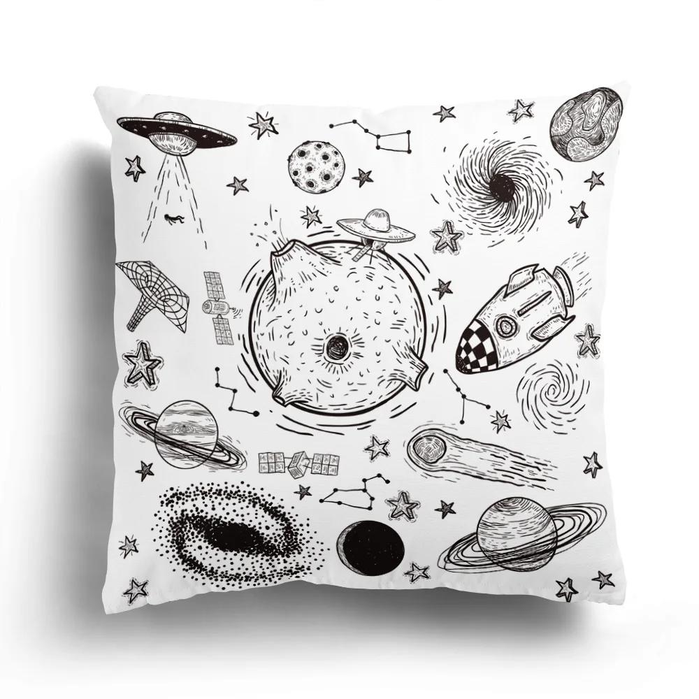 Fashion Black and White Star Astronaut Pillowcase Sofa Cushion Cover Home Living Room Decoration Cartoon Pattern