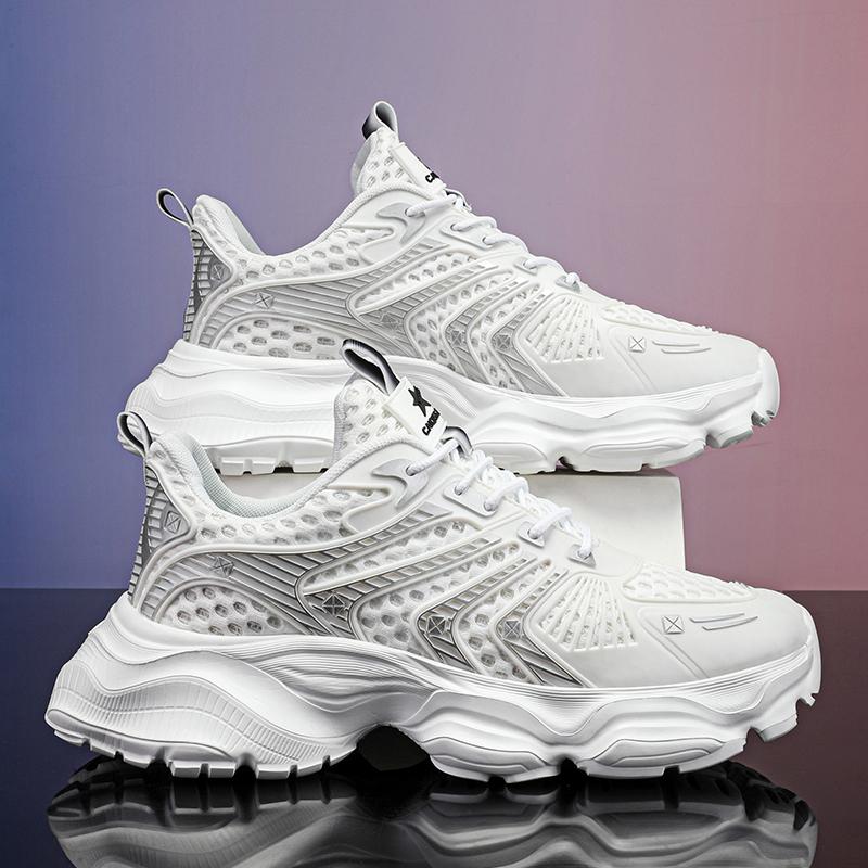 Мужская обувь Модная корейская сетчатая обувь на толстой подошве Уличная противоскользящая легкая удобная амортизирующая обувь Кроссовки Повседневная дышащая обувь для бега