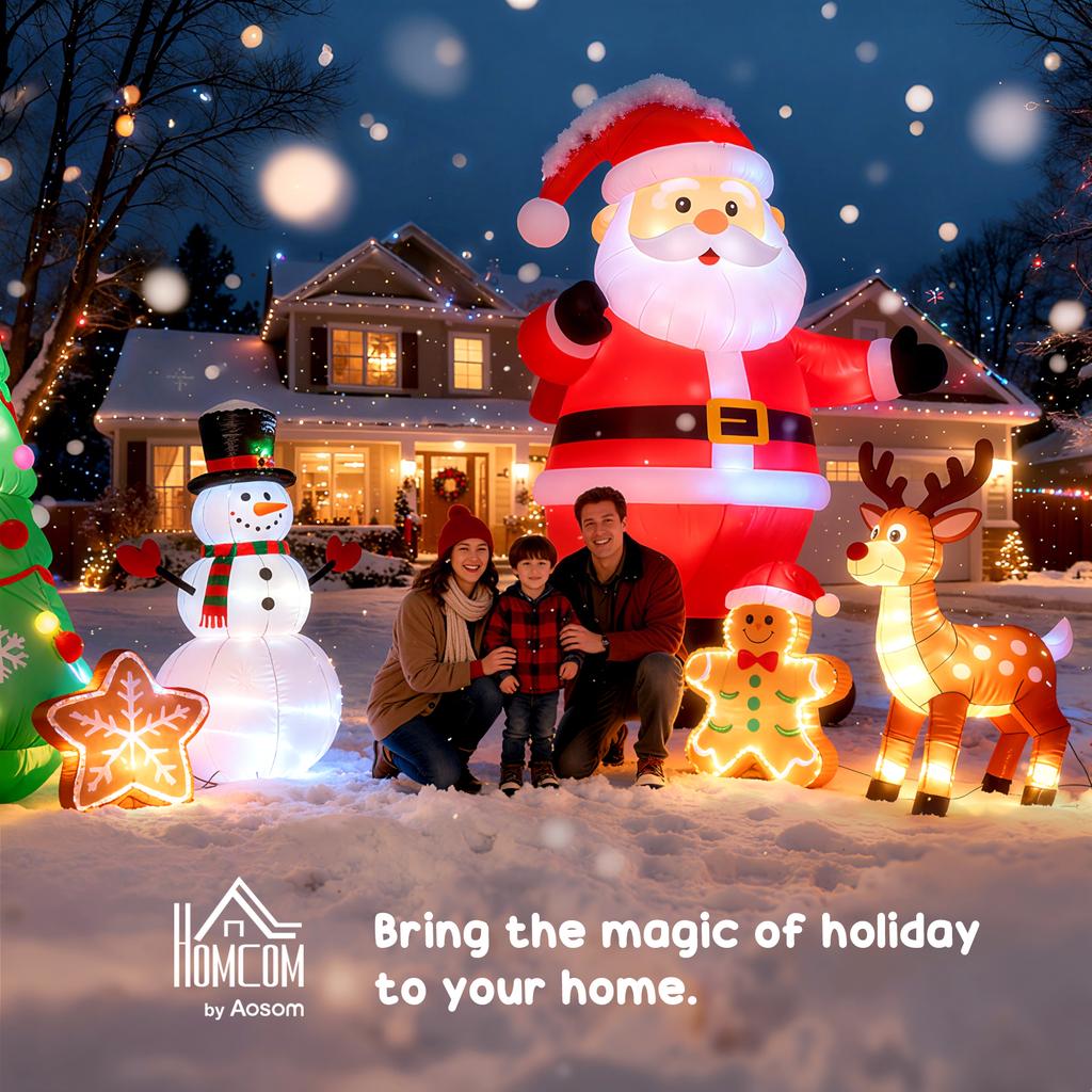7.5ft Christmas Inflatable Gingerbread Man with Candy Cane, Blow-Up Outdoor Garden Display for Lawn, Party