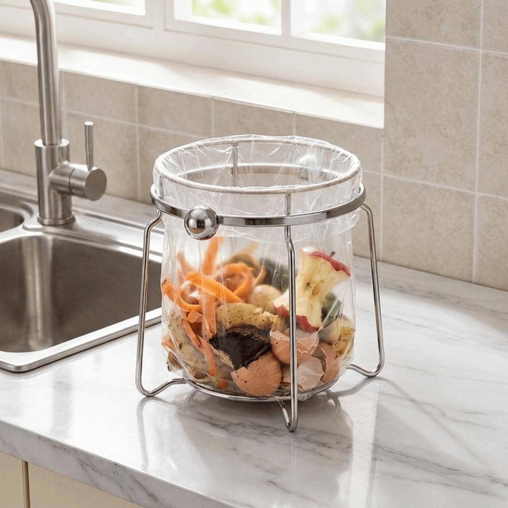 Stainless Steel Trash Bag Holder Rust-proof Garbage Bag Stand Kitchen Storage Rack Kitchen Use