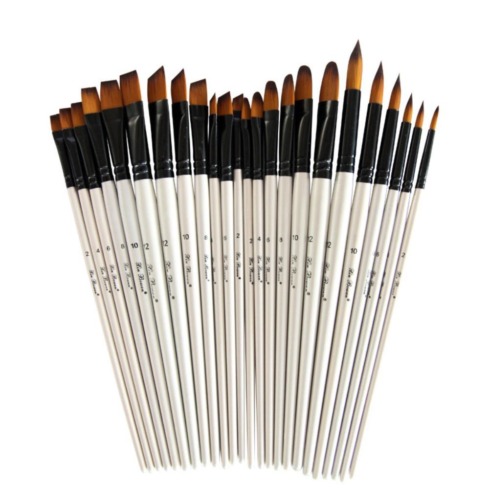 6Pcs/Set Wood Pole Hair Watercolor Brush Pearl White Art Paint Brush Nylon Hair Brush Set Beginners