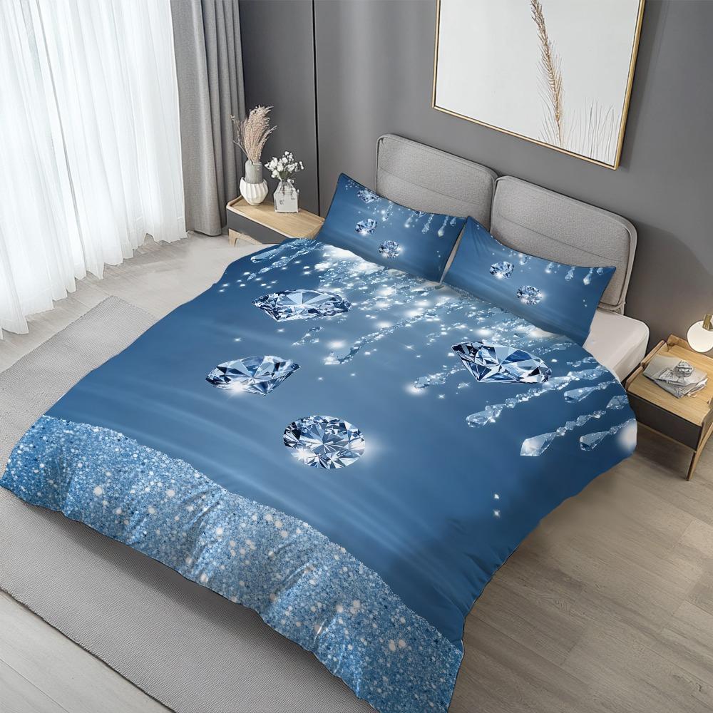 3pcs Dark Blue Bedding Set Shining Diamond 3D Print Cozy Duvet Cover King Queen Twin Size Birthday Gift for Adult Bedroom Decor