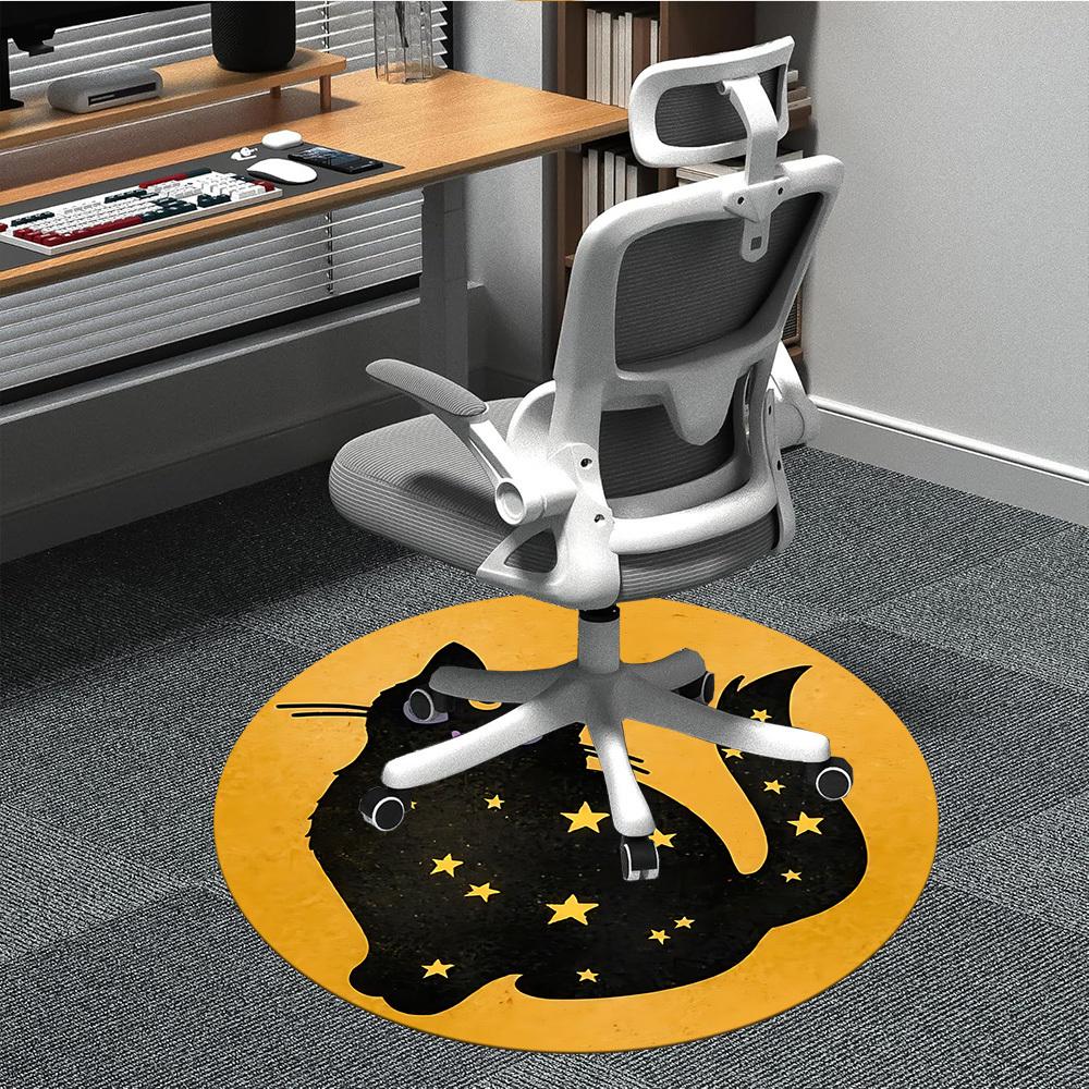 1pc Moon Cat Office Round Area Rug, Indoor Mat Suitable For Office, Under Office Chairs Bedroom Living Room Home Decor, Room Deco 113