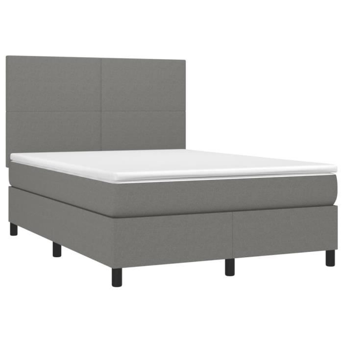 3141618 vidaXL Lit à sommier tapissier avec matelas Gris foncé 140x200cm Tissu