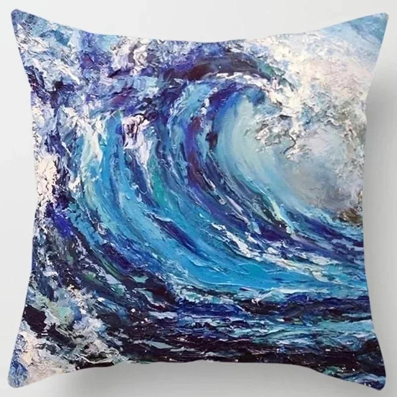 Blue Wave Pattern Cushion Cover Car Living Room Sofa Cushion Cover Luxury Home Decor Pillow Cover