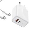 30W USB Charger - e.F.Connection - 2-in-1 - PD 20W - QC 3.0 - 1M USB-C Cable White