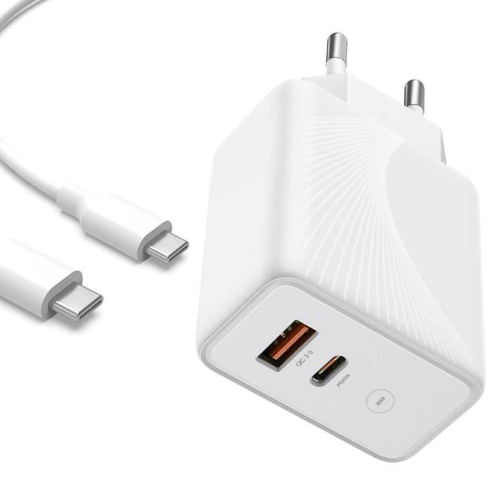 30W USB Charger - e.F.Connection - 2-in-1 - PD 20W - QC 3.0 - 1M USB-C Cable White