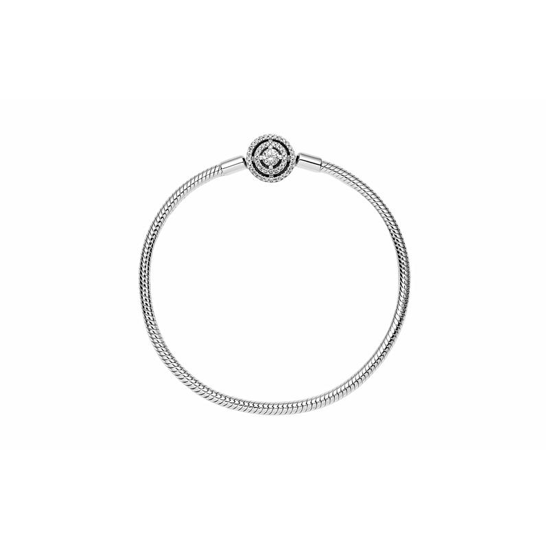 Pandora Браслет из стерлингового серебра 925 пробы с цепочкой «змеиная кость» и застежкой «Гало» для женщин 590038C01