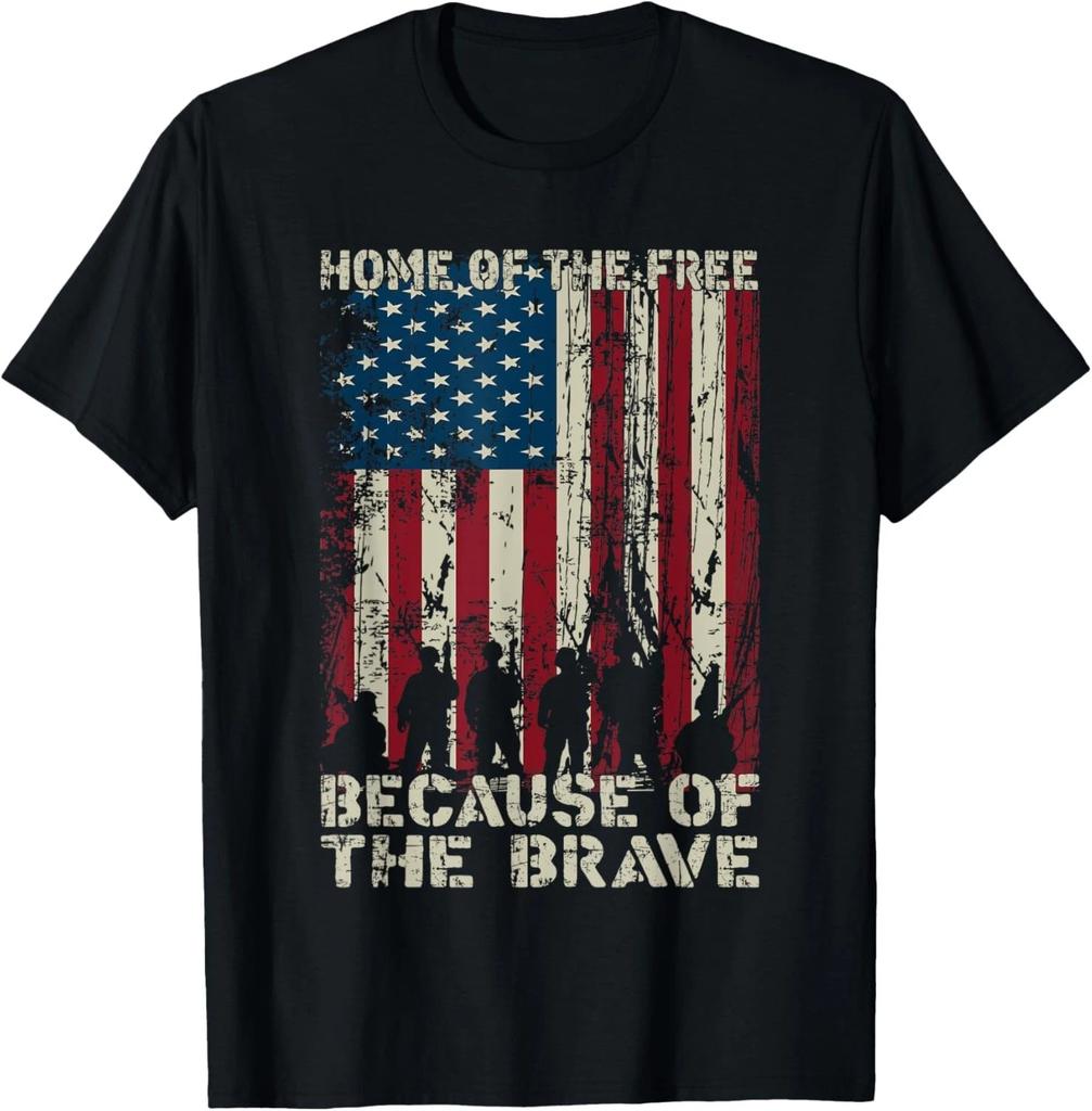 Home Of The Free Because Of The Brave Distress American Flag Gift Unisex T-Shirt