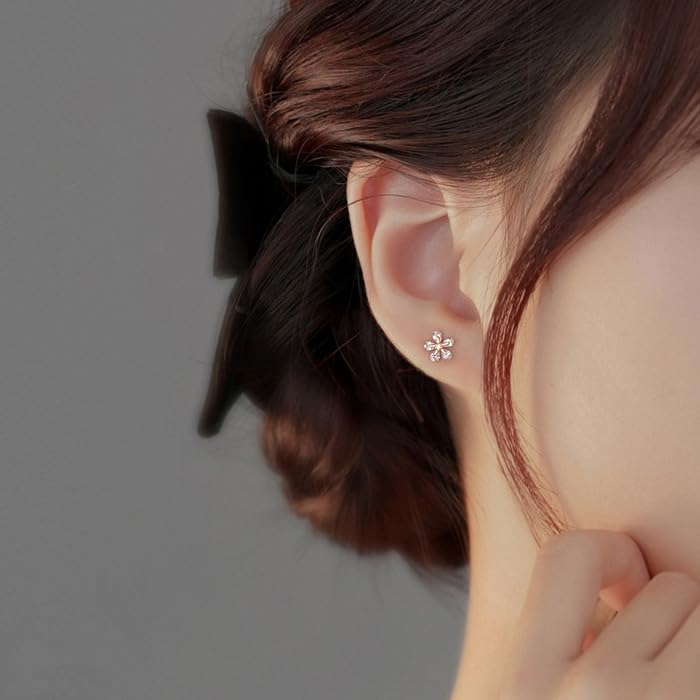 Сакура Металл 925 Розовый Подарок для Нее Ювелирные изделия Серьги, Сакура, Женские, Гипоаллергенные, Серебро, Золото, Цирконий, Женщинам,