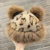 Manufacturer retro leopard print ears plush Mongolian hat thickened warm imitation fur ear protection hat customization
