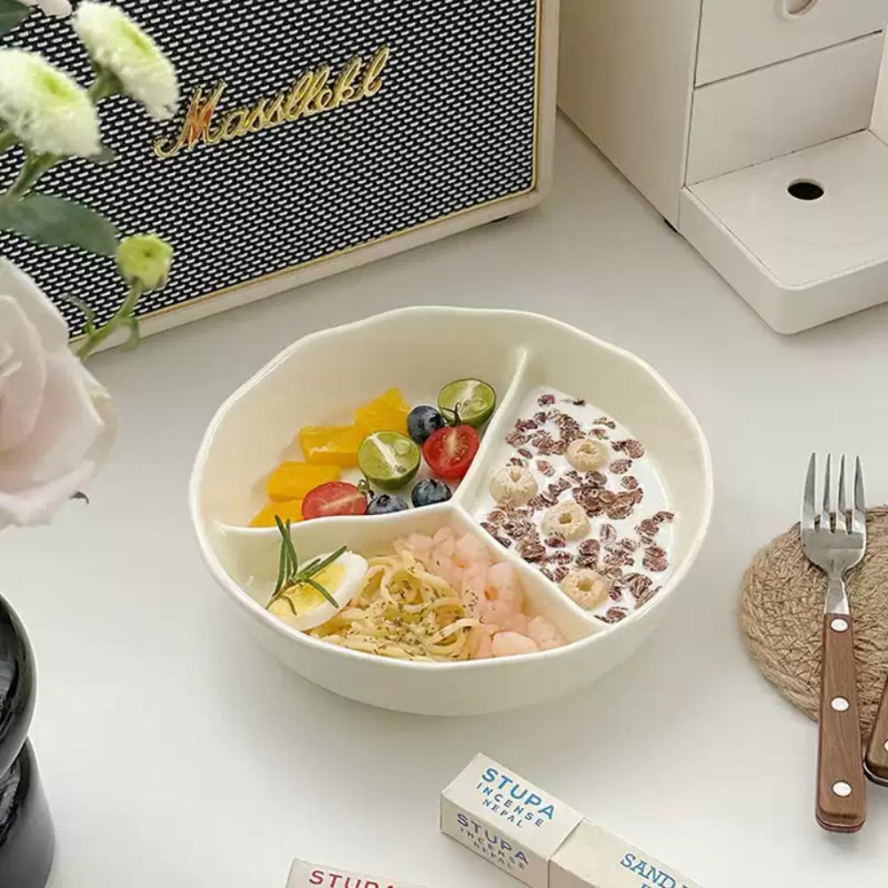 Креативная фарфоровая тарелка с несколькими сетками в корейском стиле, однотонная нестандартная керамическая посуда для фруктового салата, овсянки, закусок