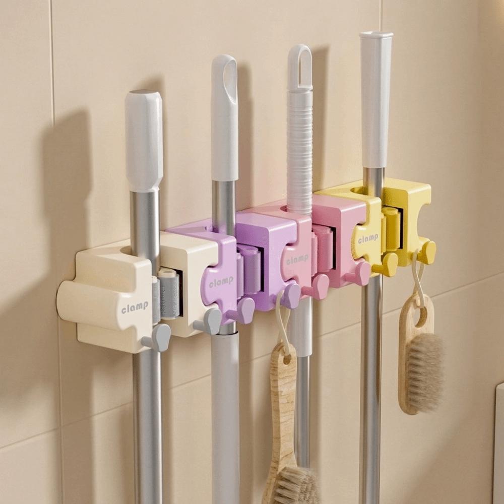 Wall Mounted Macaron Mop Clip Self Adhesive Broom Storage Clip Macaron Mop Holder  for Bathroom