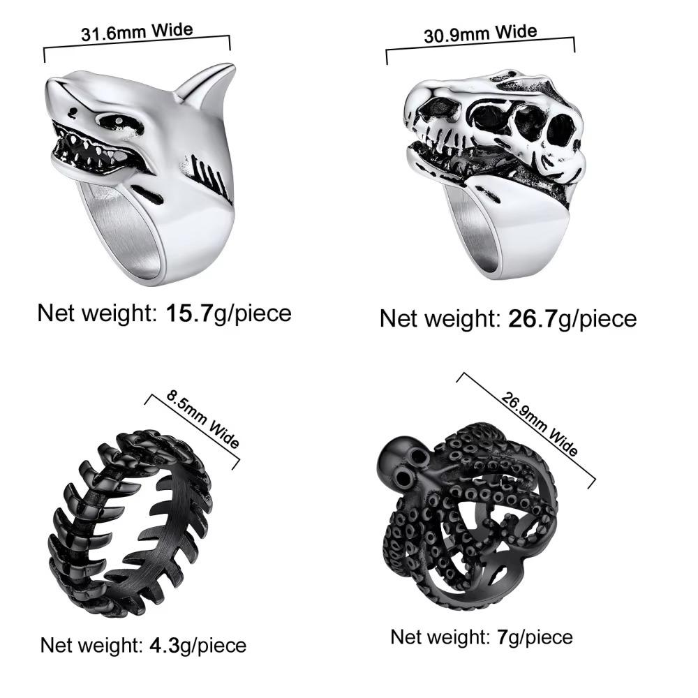 U7 Кольца из нержавеющей стали для мужчин, большие, с подвесками в виде птицы, козы, осьминога, акулы, змеи, кости, размеры 7-14, рок, панк, животные, череп, ювелирные изделия