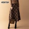 Knitted Tassel A-Line Long Skirts Women Plaid Skirt Female Winter High Waist Warm Skirt Autumn Elegant Office Lady Skirt